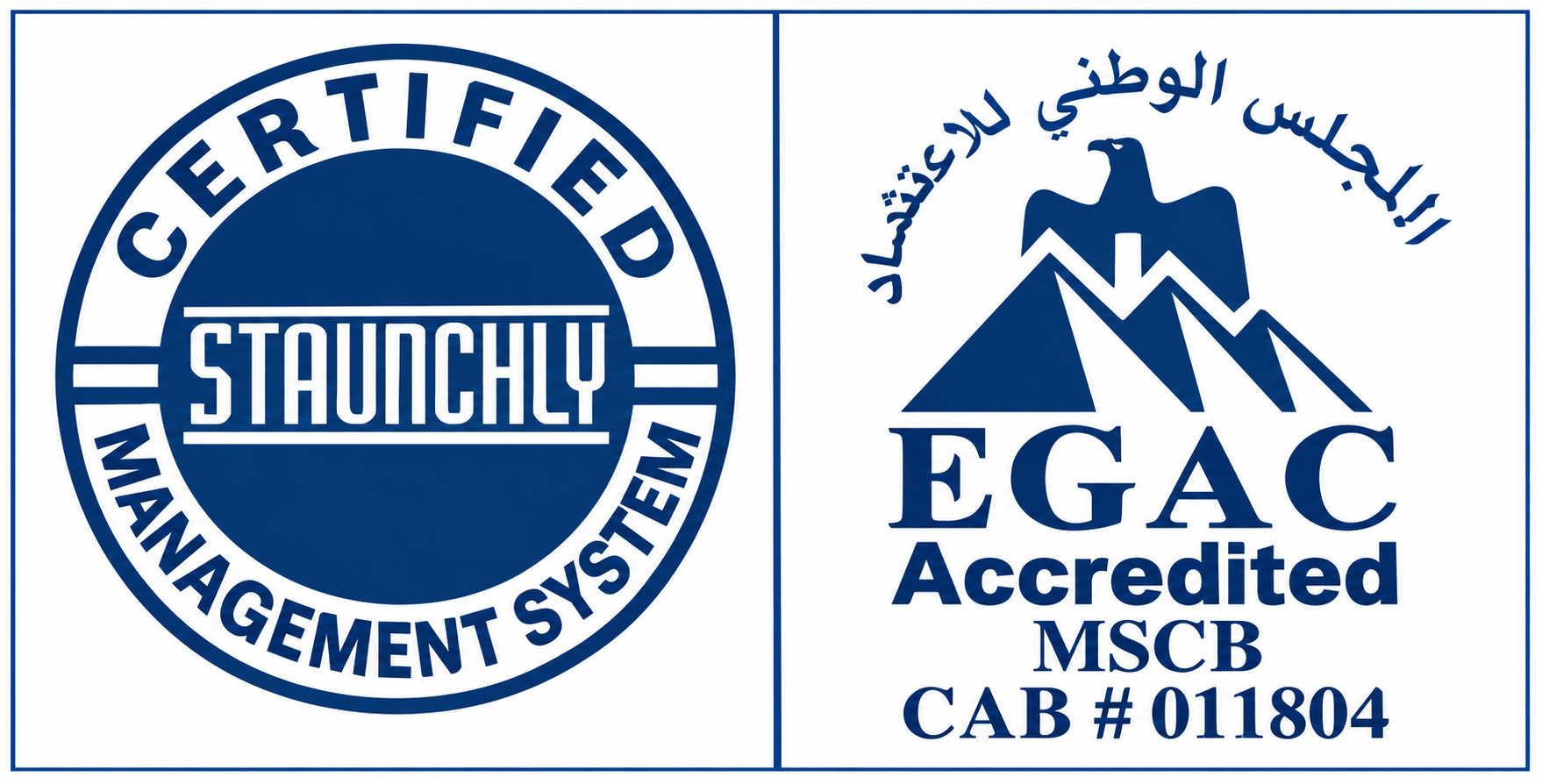 Staunchly Certified Management System and EGAC Accredited MSCB CAB #011804 certification marks